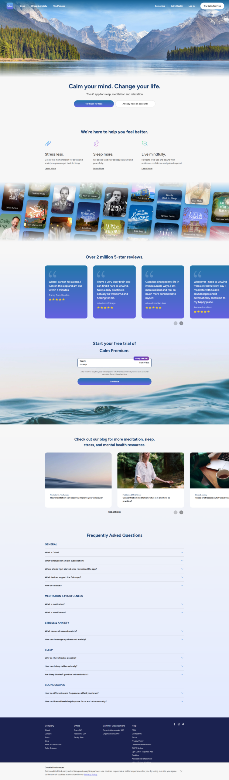 Calm Meditation and Sleep App Website