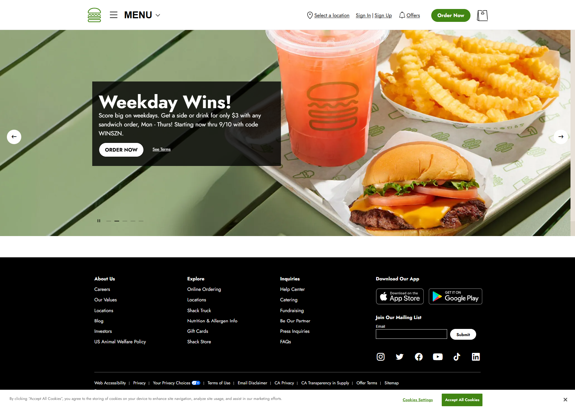 Shake Shack Restaurant Website
