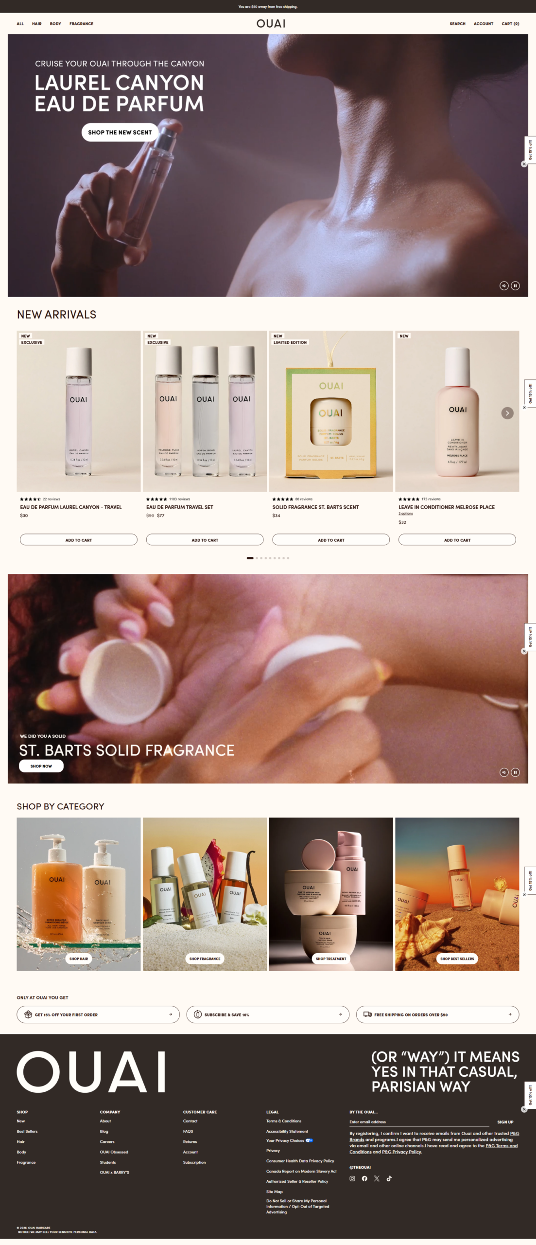 OUAI Haircare and Body Care Website