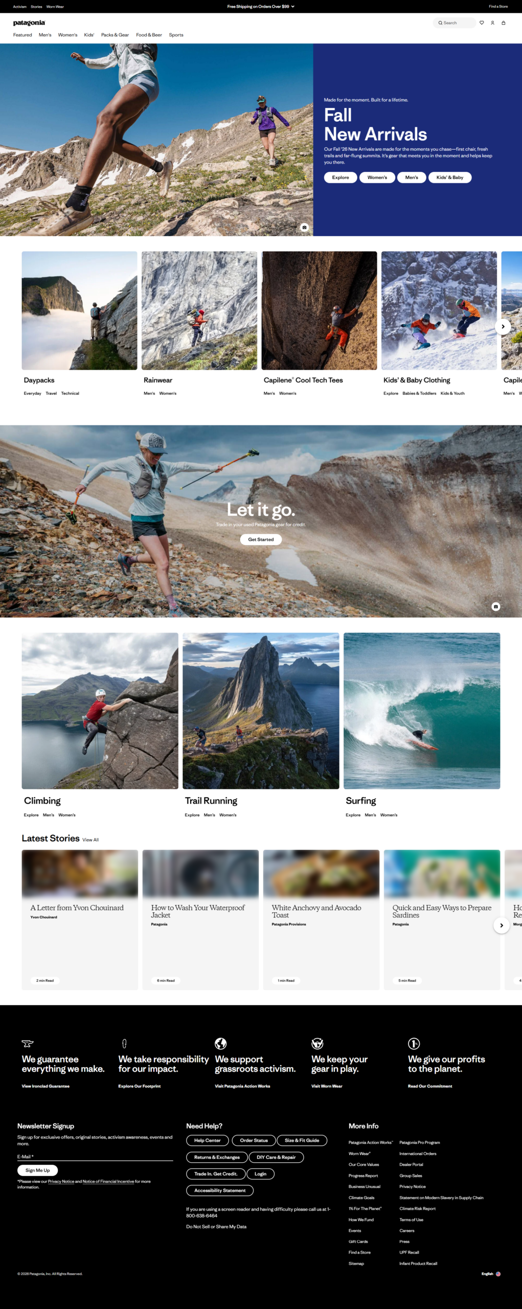 Patagonia Outdoor Clothing and Gear Website