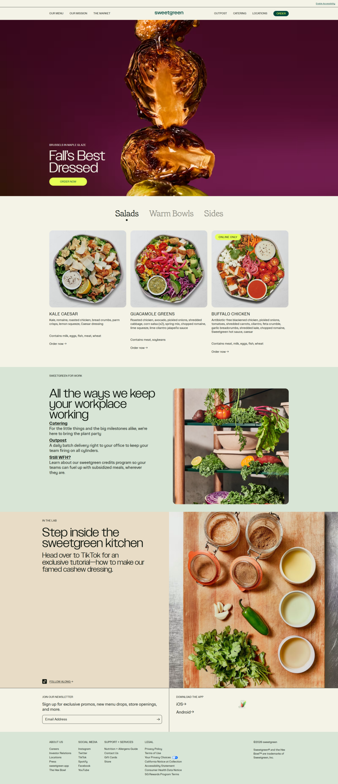 Sweetgreen Restaurant Website